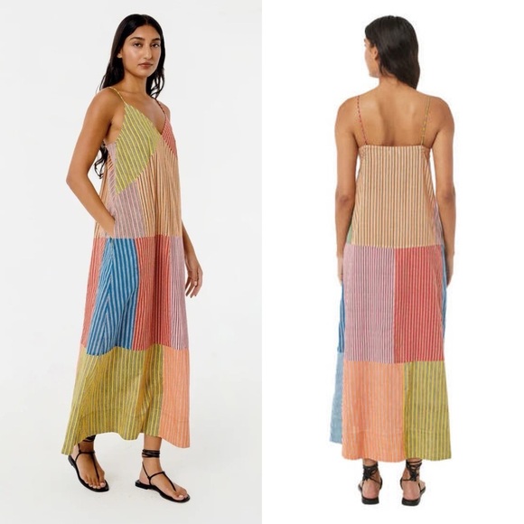 RHODE Dresses & Skirts - RHODE Nadia Maxi Dress Multi Stripe Patchwork Cotton Size 0 NWT